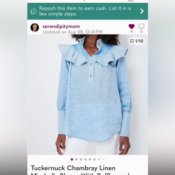 Tuckernuck chambray Blue Ruffled Women's Top - Picture 2 of 6